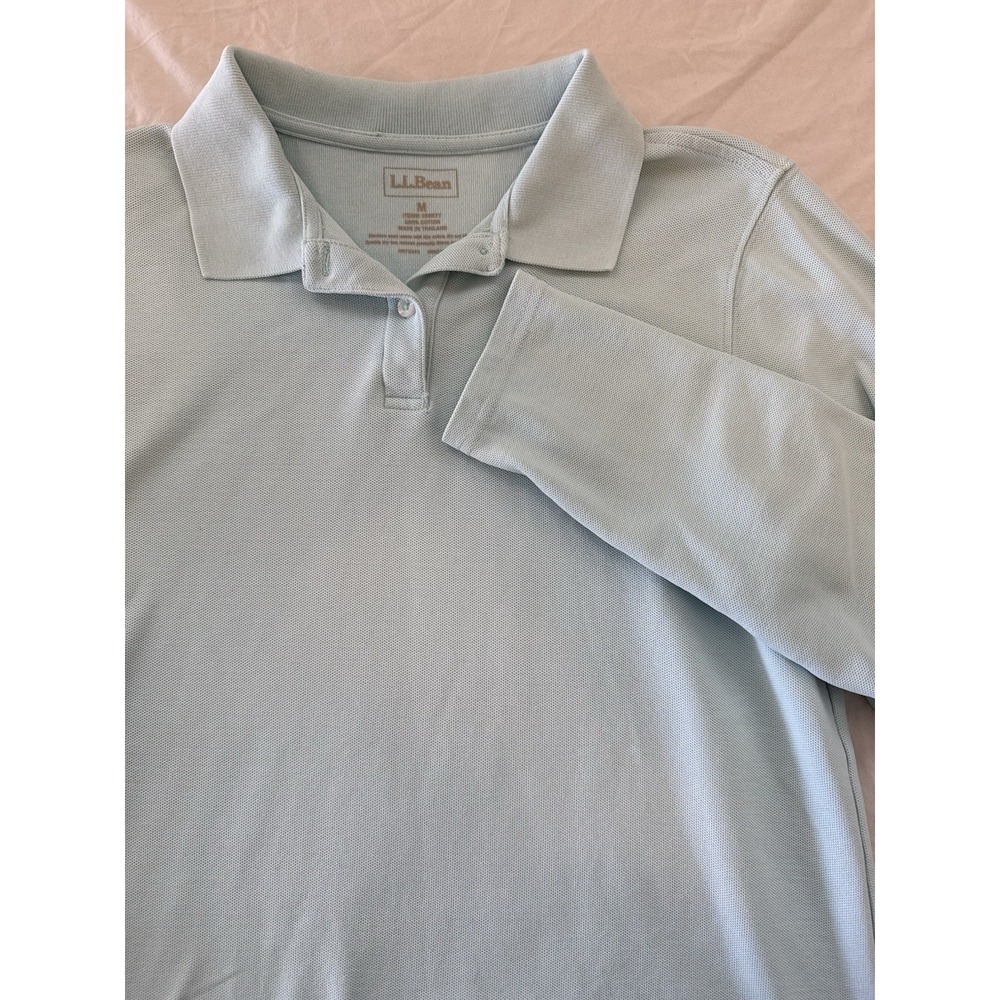 LL Bean Long Sleeve‎ Teal Golf Polo Shirt Size M In Excellent Condition